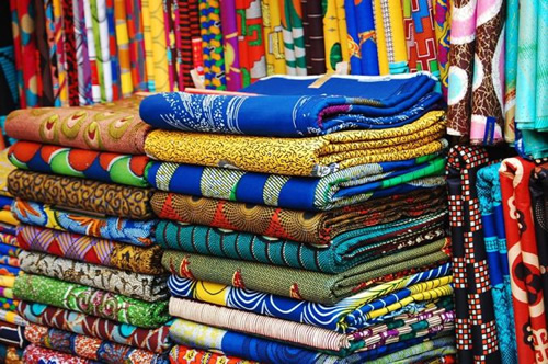 Balogun Market ankara fabric in Lagos, Nigeria.