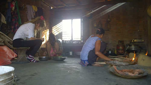 Chitwan festival preparation with women.