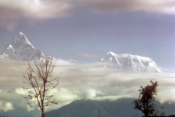 The Himalayan Mountain range while in the Pokhara Valley in Nepal.