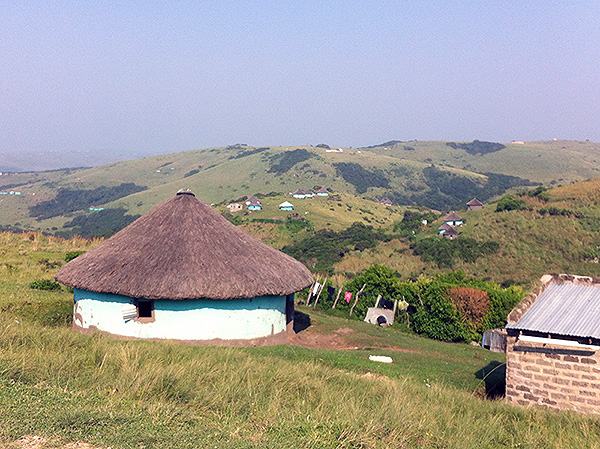 Zulu huts on hills in South Africa.