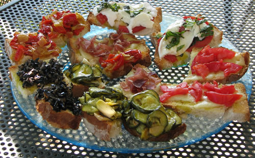 Bruschetta are regional foods created in Italy from market ingredients.