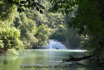 Natural attractions, such as this tropical river, near the guest houses in Guatemala.