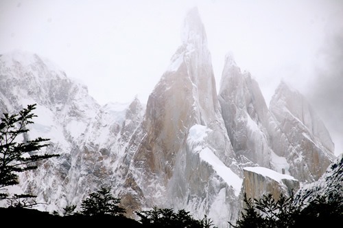 The Fizt Roy mountain spires visible in the Argentinean part of Patagonia.