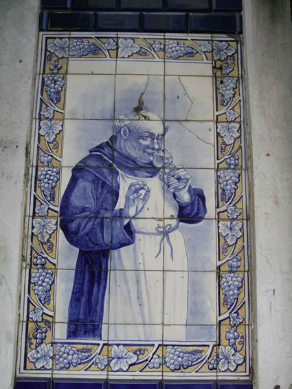 Monastic winemaking in honored in Lisbon, Portugal street tiles.