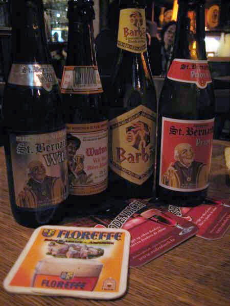 Top beers and labels in Bruges, Belgium.