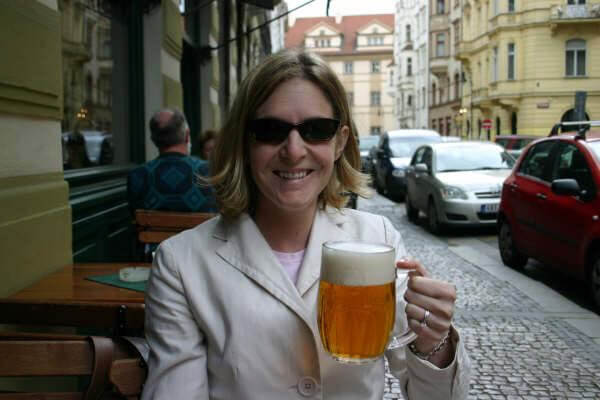 Author beer tasting in Europe at Pilsner Urquell in Praha, Czech Republic.