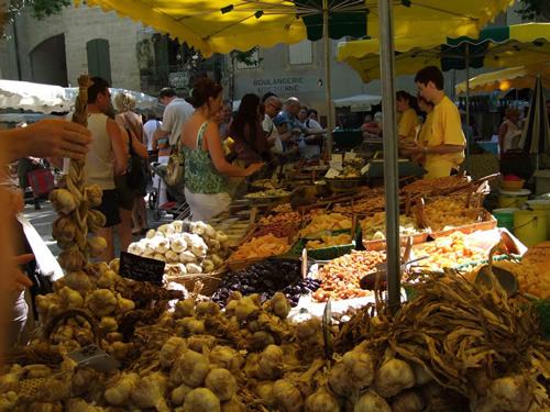 Market day with produce in Uzes, France.