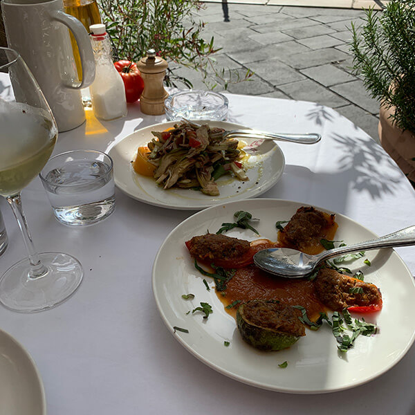 Eating slow in France on a budget at an outdoor restaurant in Nice, France.