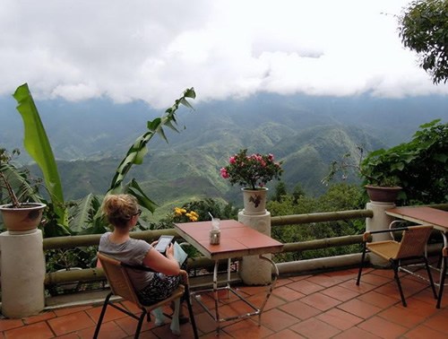Gazing at the surrounding spectacular mountains at the cooking school in Vietnam.