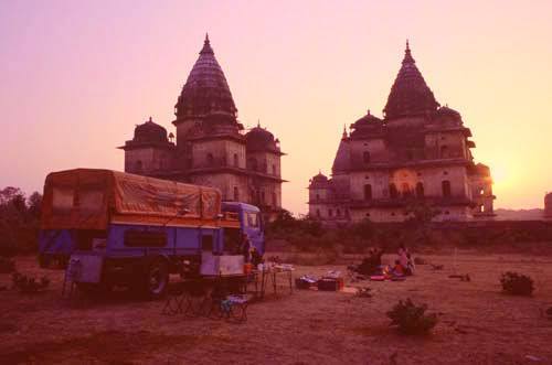 Camping near a temple provides interesting accommodation.