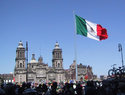 Zocalo in Mexico City with flag.