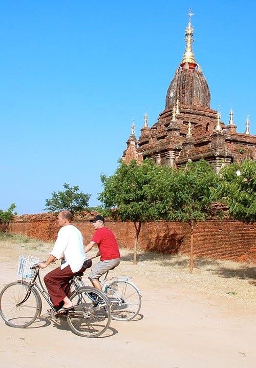 Jan joining our group tour on bike in Bagan.