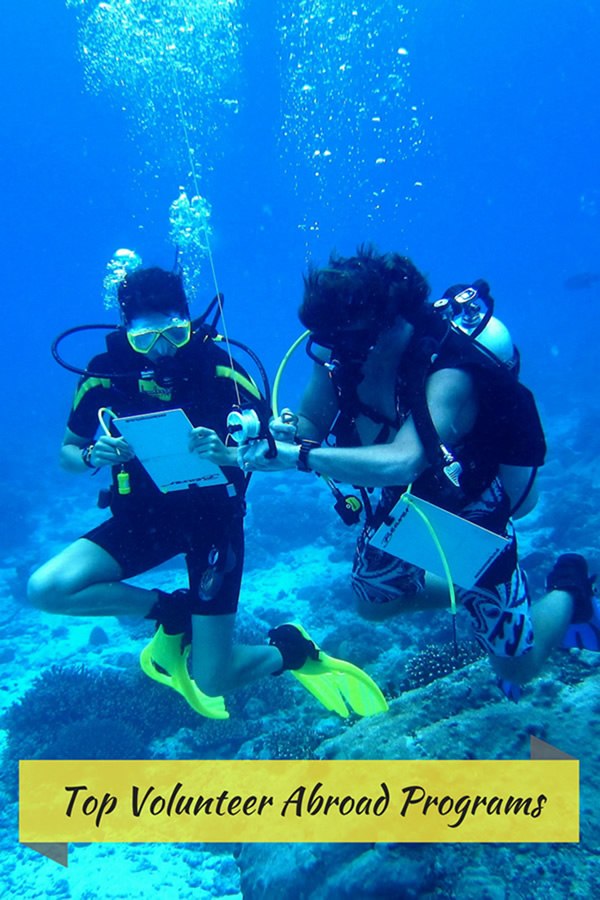 Top volunteer abroad programs and organizations include underwater diving for ocean conservation.