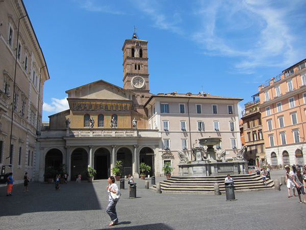 Basilica of Santa Maria in Trastevere in Rome by foot.