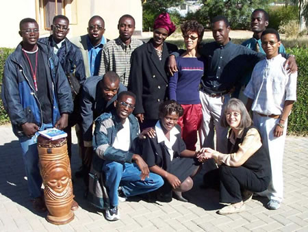 Author with first-year English students in Namibia