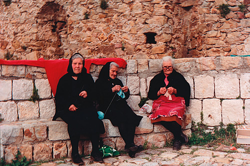 Women crocheting in Ragusa, Sicily.