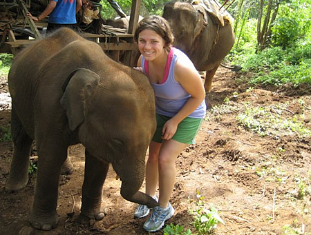 Meeting a baby elephant in Chiang Mai.