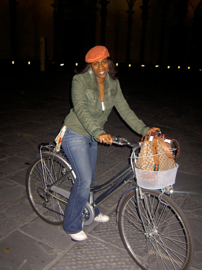 Author biking in Florence.