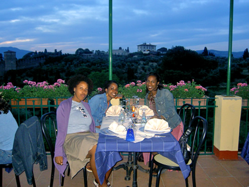 Dining at a spectacular outdoor restaurant with friends while studying abroad in Fiesole, Italy.