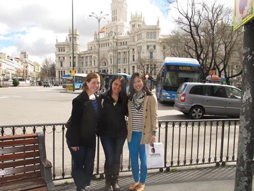 With friends at Plaza de Cibeles in Madrid, Spain.