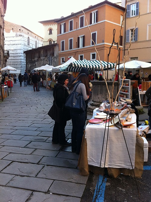 Shopping at market in Perugia.