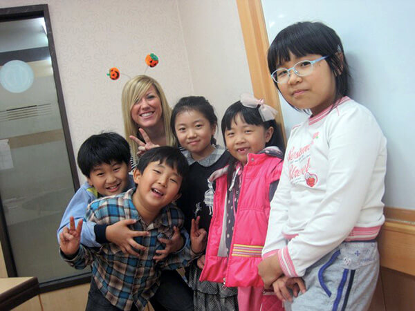Author teaching Korean students in a classroom