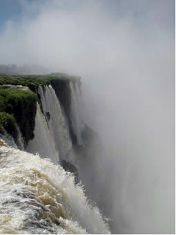 A side angle of a portion of the Iguazu Falls in Argentina.