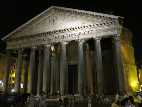 Pantheon at night in Rome.