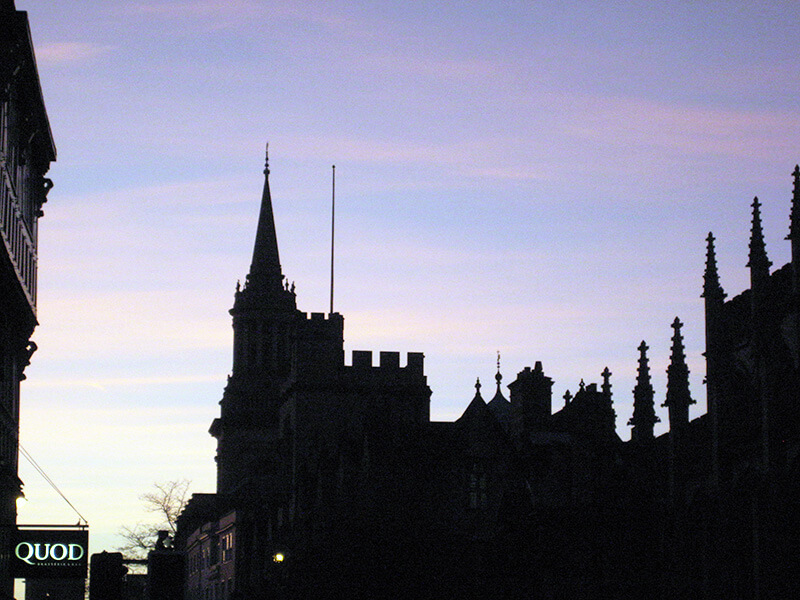 Oxford's High Street at sunset.