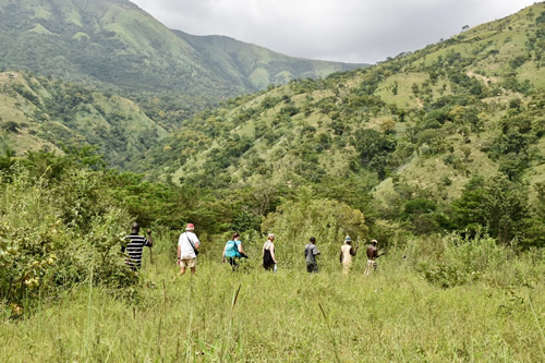 We followed two Dupa men towards their sacred forest