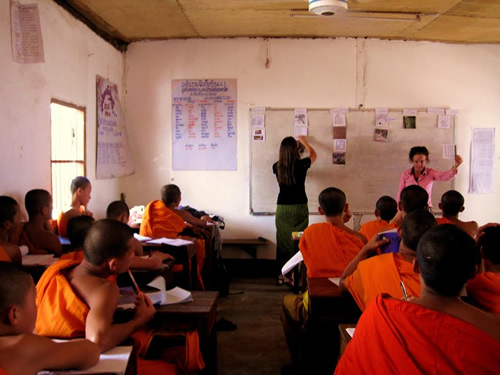 Volunteer with Buddhist monks Laos