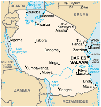 Map of Tanzania.