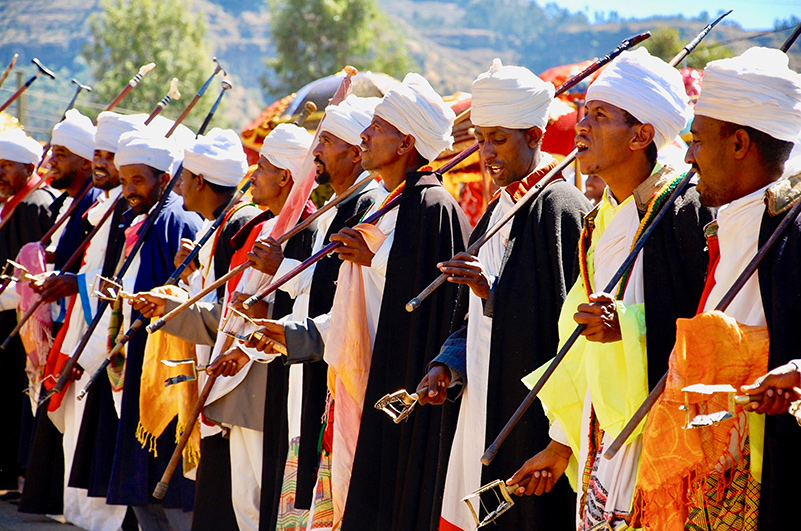 Men celebrating at the Timkat festival in Ethiopia