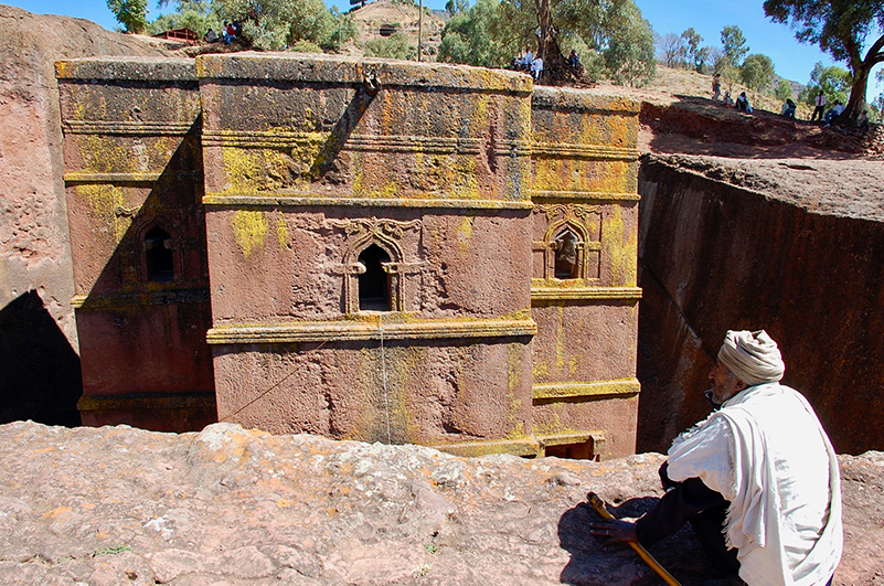 Man in front of church  in Ethiopia