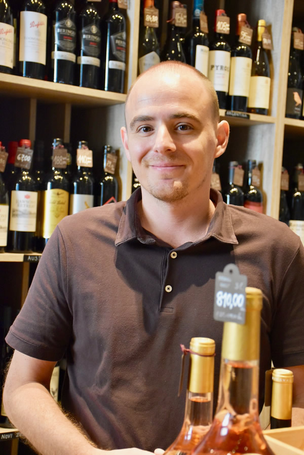 Tasting a dessert wine with the owner of 'Vivat Fina Vina' in Zagreb.