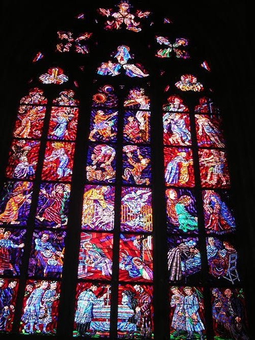 Stained glass inside St. Vitus Cathedral, Prague