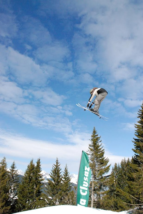 Ski jumping in the French Alps.