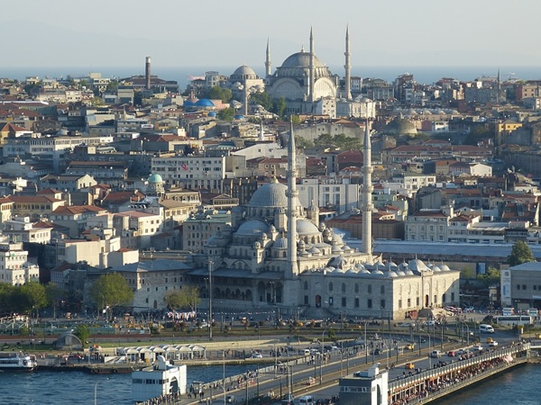 Istanbul from the Bosphorus, with the Blue Mosque in the background.