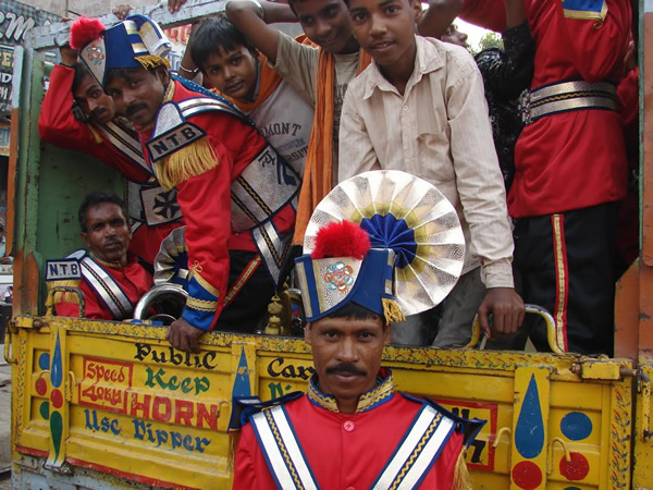 Musicians in New Delhi on their way to a wedding.