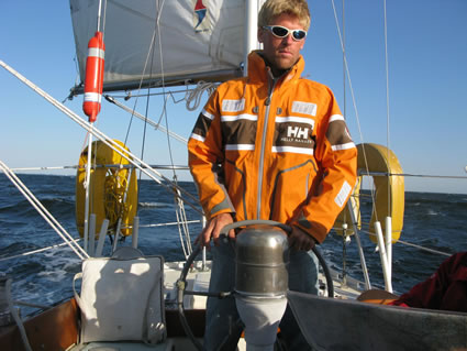 Andy at helm of yawl