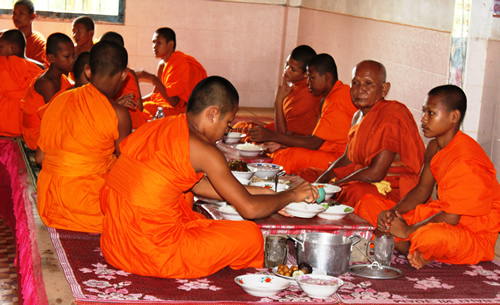 Cambodian Buddhist monks during ceremony