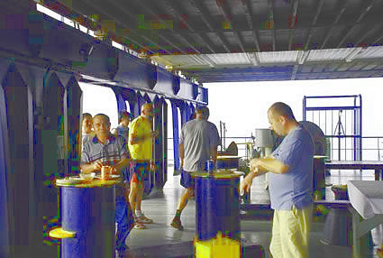 Barbecue with crew of freighter ship.