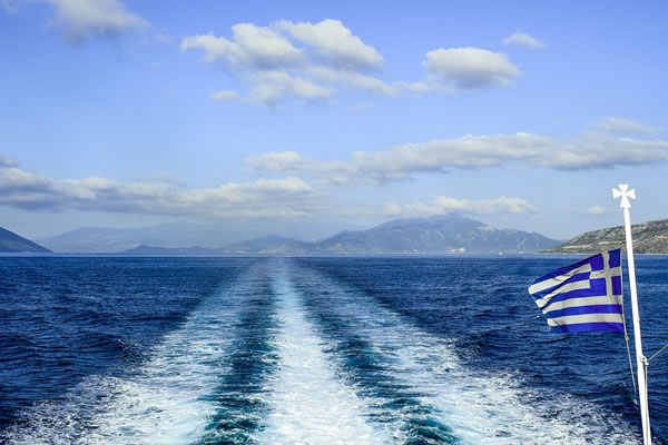 View from a Greek ferry looking back at the island of Crete.