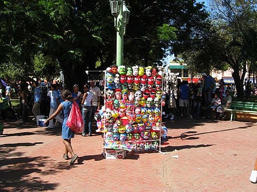 Display of Dominican Republic halloween masks for children.