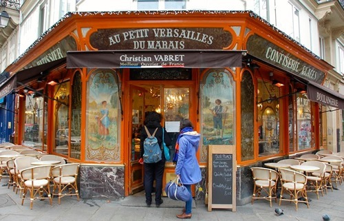 Outside  Au Petit Versailles du Marais: An award-winning elaborate bakery in Paris.