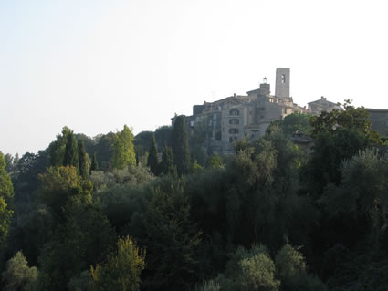 Beautiful medieval town of St. Paul de Vence, France, from a distance.