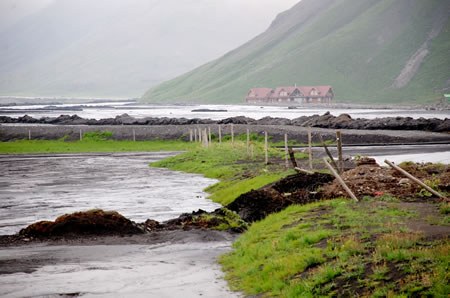 Farmland under the Volcano in Iceland.