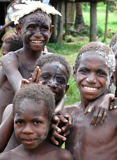 Welcoming local children in Papua, New Guinea.