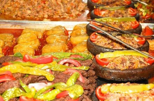 Sample treats at a delicatessen
