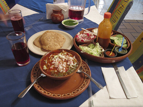A 'pozole' soup in a common Mexican dish.